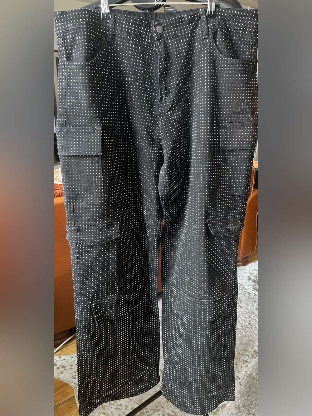 SHEIN Black Cargo Pants with Metallic Silver Studs